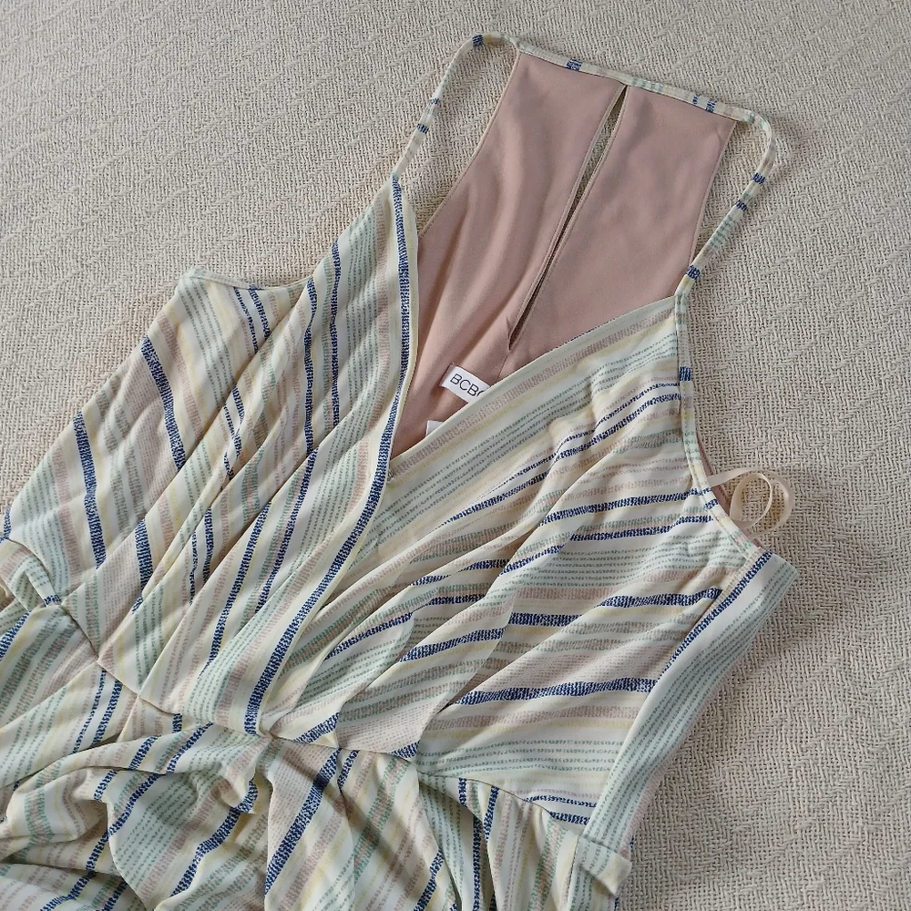 bcbgeneration ♡ striped nveck midi draped pocket dress boho effortless indie